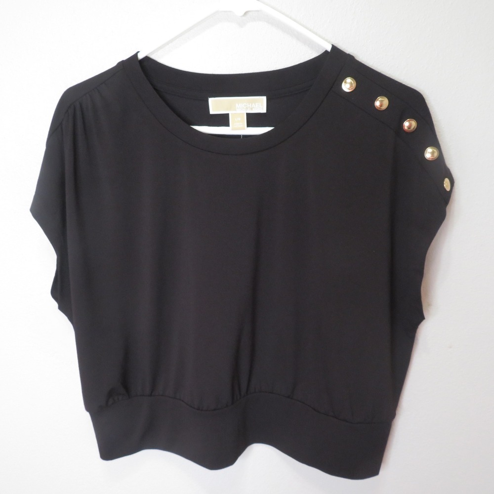 Michael Michael Kors Black Shoulder Button Blouson Blouse Large